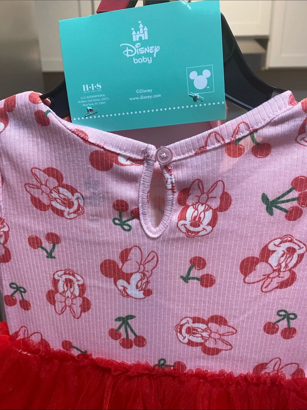 Disney Pink and Red Minnie Mouse Tulle Dress with Bow Headband 18 months NWT
